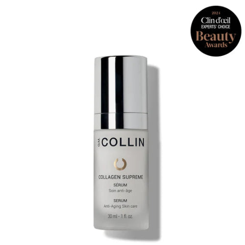 Collin Collagen Supreme Serum bottle on a white background with a Clin d'Oeil award badge.
